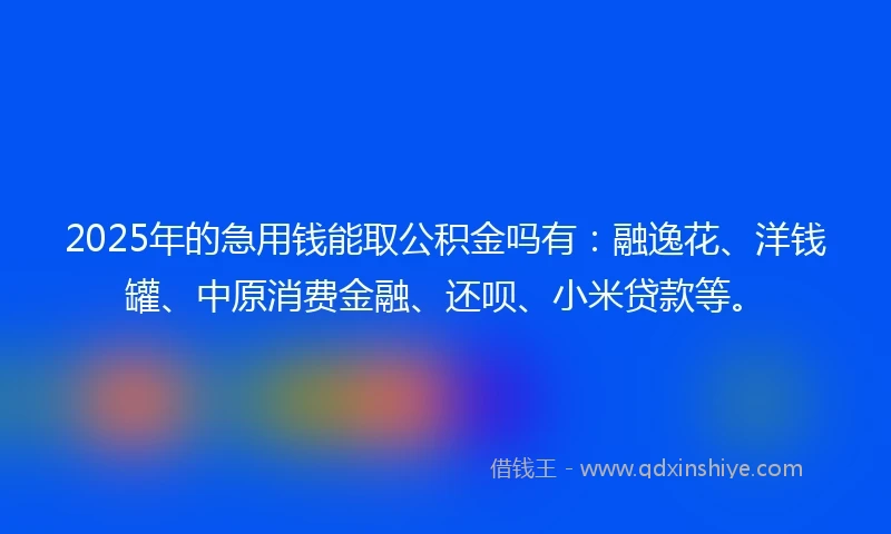 2025年的急用钱能取公积金吗有：融逸花、洋钱罐、中原消费金融、还呗、小米贷款等。