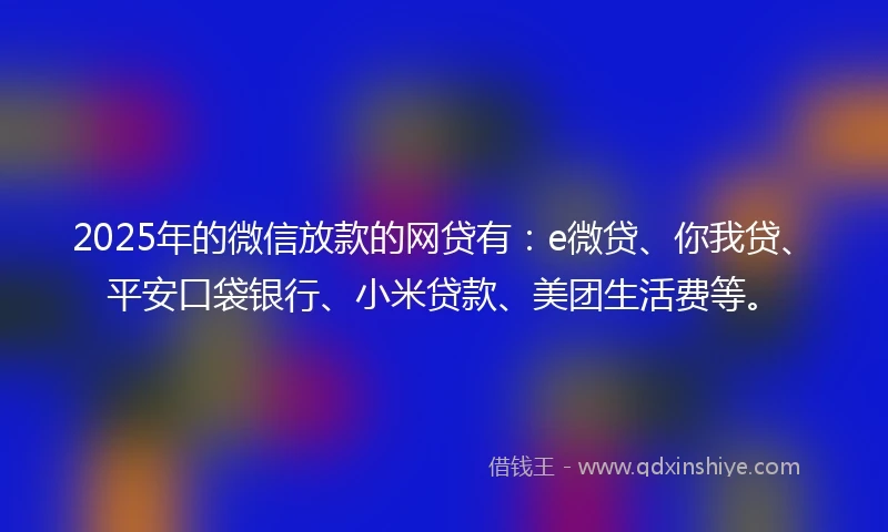 2025年的微信放款的网贷有：e微贷、你我贷、平安口袋银行、小米贷款、美团生活费等。