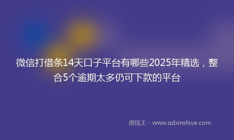 微信打借条14天口子平台有哪些2025年精选，整合5个逾期太多仍可下款的平台