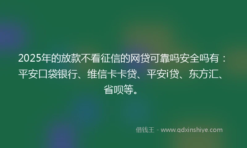 2025年的放款不看征信的网贷可靠吗安全吗有：平安口袋银行、维信卡卡贷、平安i贷、东方汇、省呗等。