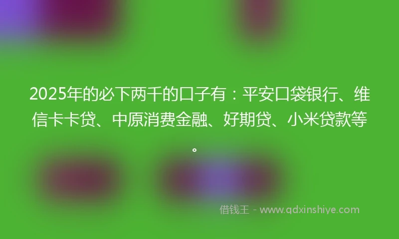 2025年的必下两千的口子有：平安口袋银行、维信卡卡贷、中原消费金融、好期贷、小米贷款等。