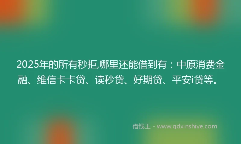 2025年的所有秒拒,哪里还能借到有:中原消费金融、维信卡卡贷、读秒贷、好期贷、平安i贷等。