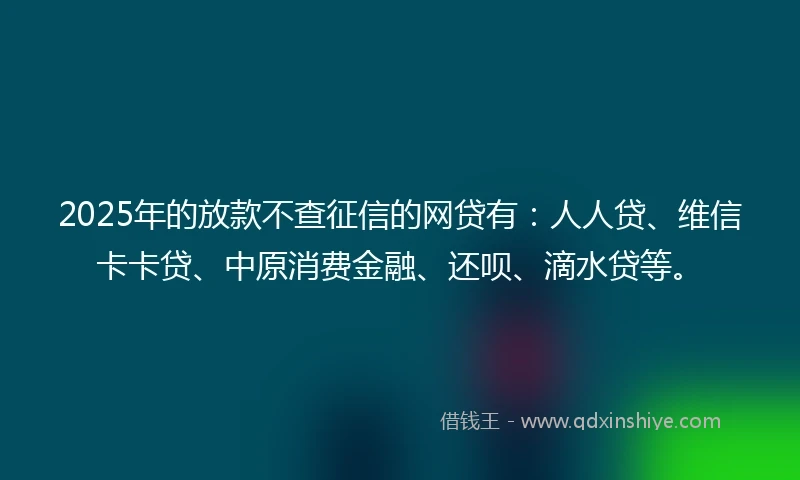 2025年的放款不查征信的网贷有：人人贷、维信卡卡贷、中原消费金融、还呗、滴水贷等。