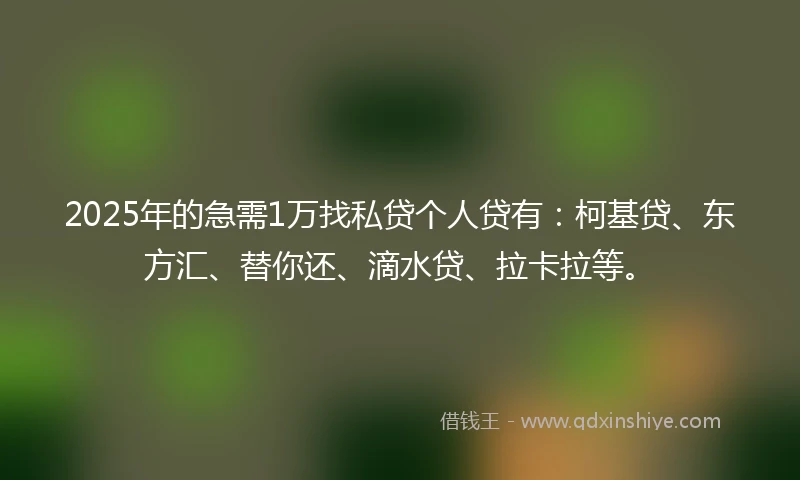 2025年的急需1万找私贷个人贷有：柯基贷、东方汇、替你还、滴水贷、拉卡拉等。