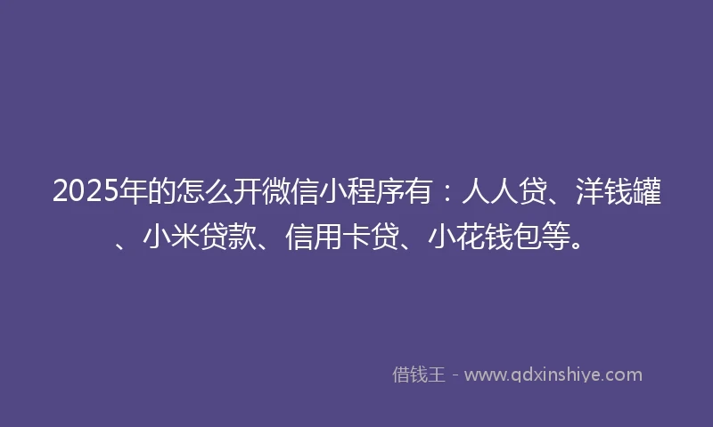 2025年的怎么开微信小程序有：人人贷、洋钱罐、小米贷款、信用卡贷、小花钱包等。
