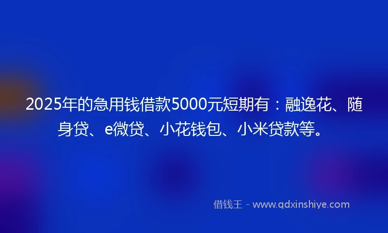 2025年的急用钱借款5000元短期有：融逸花、随身贷、e微贷、小花钱包、小米贷款等。