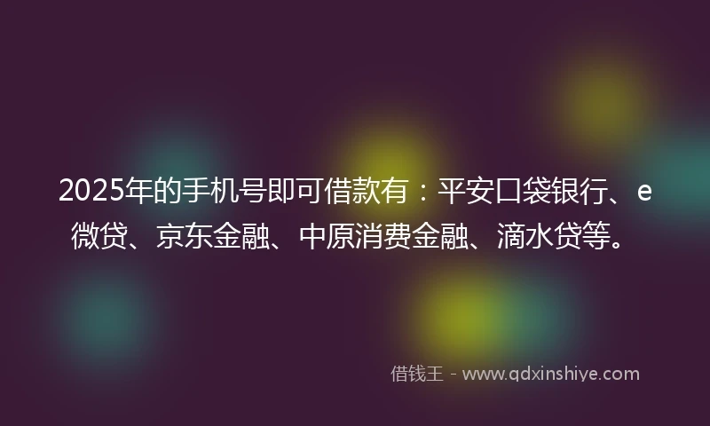 2025年的手机号即可借款有：平安口袋银行、e微贷、京东金融、中原消费金融、滴水贷等。