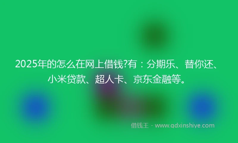 2025年的怎么在网上借钱?有：分期乐、替你还、小米贷款、超人卡、京东金融等。