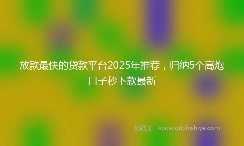 放款最快的贷款平台2025年推荐，归纳5个高炮口子秒下款最新