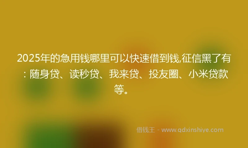 2025年的急用钱哪里可以快速借到钱,征信黑了有：随身贷、读秒贷、我来贷、投友圈、小米贷款等。