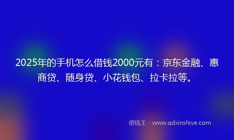 2025年的手机怎么借钱2000元有：京东金融、惠商贷、随身贷、小花钱包、拉卡拉等。