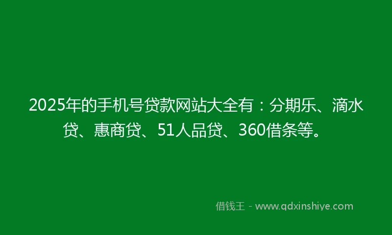 2025年的手机号贷款网站大全有：分期乐、滴水贷、惠商贷、51人品贷、360借条等。
