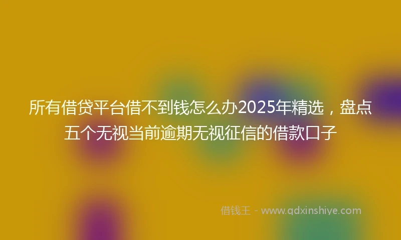 所有借贷平台借不到钱怎么办2025年精选，盘点五个无视当前逾期无视征信的借款口子