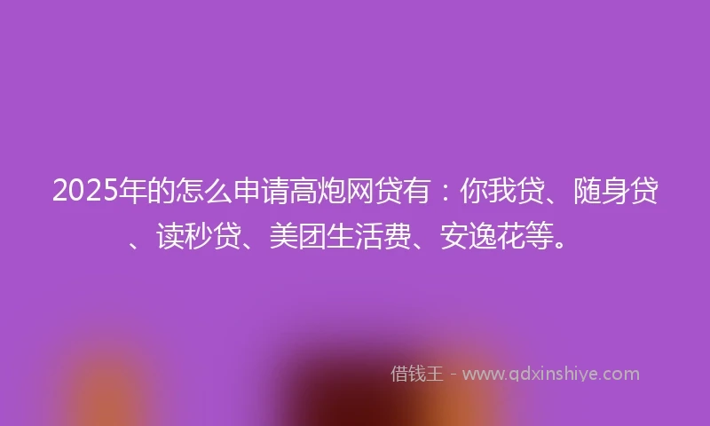 2025年的怎么申请高炮网贷有：你我贷、随身贷、读秒贷、美团生活费、安逸花等。