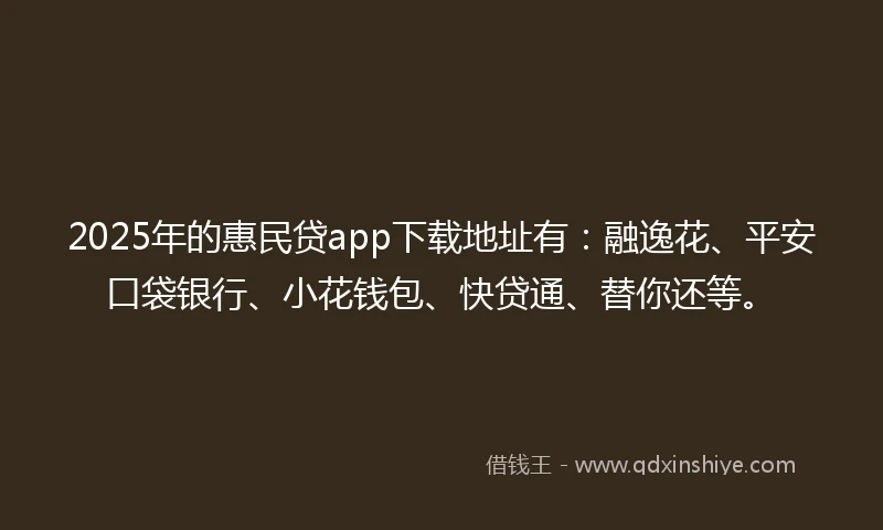 2025年的惠民贷app下载地址有：融逸花、平安口袋银行、小花钱包、快贷通、替你还等。