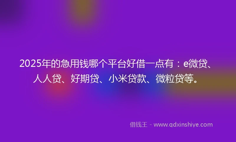 2025年的急用钱哪个平台好借一点有：e微贷、人人贷、好期贷、小米贷款、微粒贷等。
