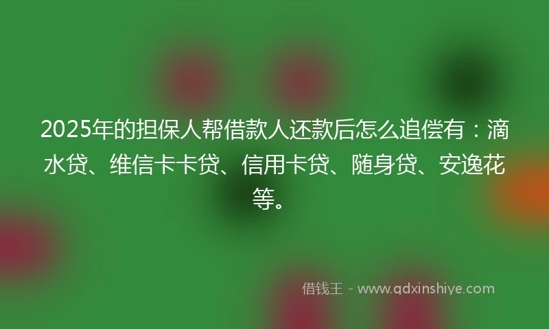 2025年的担保人帮借款人还款后怎么追偿有：滴水贷、维信卡卡贷、信用卡贷、随身贷、安逸花等。