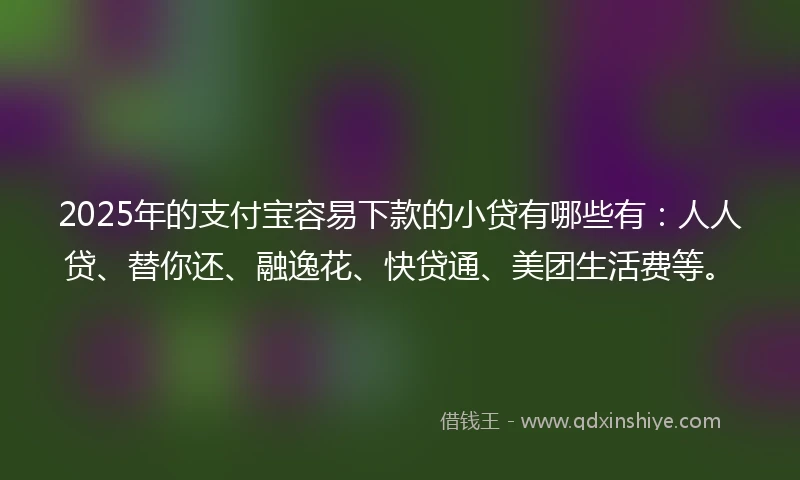 2025年的支付宝容易下款的小贷有哪些有：人人贷、替你还、融逸花、快贷通、美团生活费等。