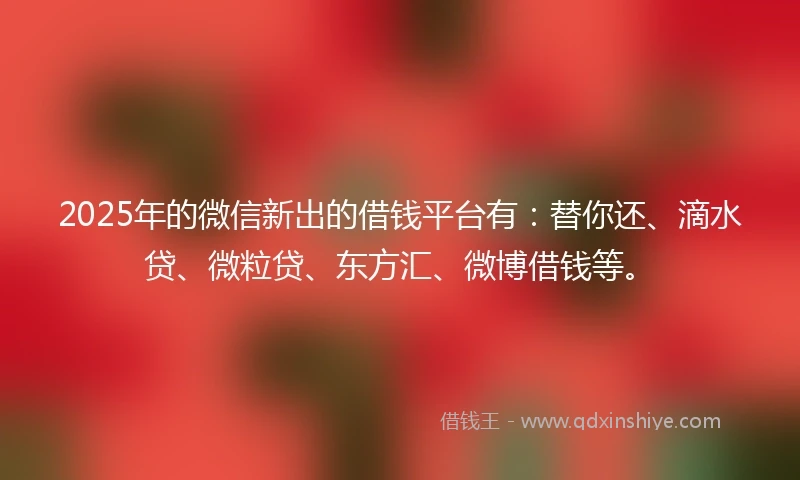 2025年的微信新出的借钱平台有：替你还、滴水贷、微粒贷、东方汇、微博借钱等。