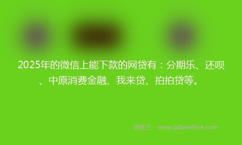 2025年的微信上能下款的网贷有：分期乐、还呗、中原消费金融、我来贷、拍拍贷等。