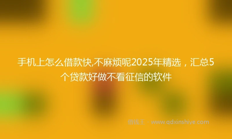 手机上怎么借款快,不麻烦呢2025年精选，汇总5个贷款好做不看征信的软件