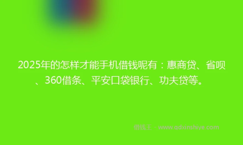 2025年的怎样才能手机借钱呢有：惠商贷、省呗、360借条、平安口袋银行、功夫贷等。