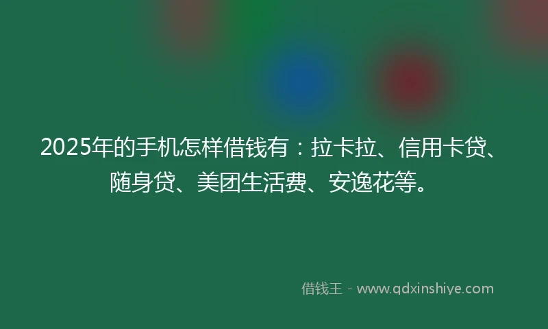2025年的手机怎样借钱有：拉卡拉、信用卡贷、随身贷、美团生活费、安逸花等。
