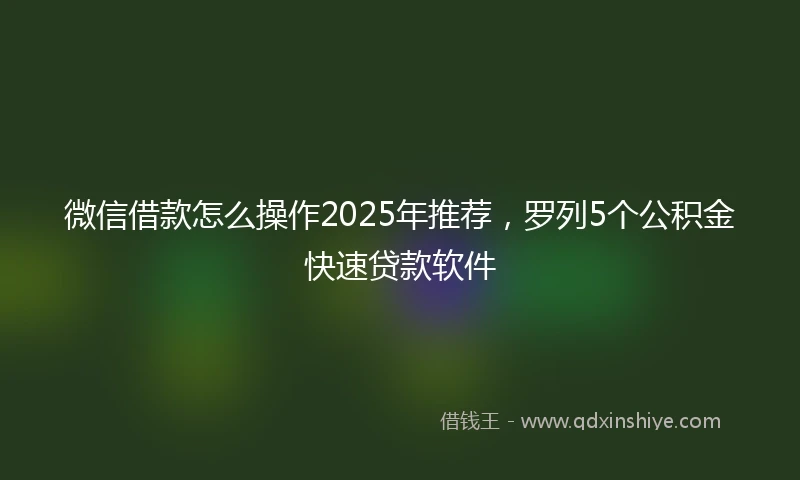 微信借款怎么操作2025年推荐，罗列5个公积金快速贷款软件