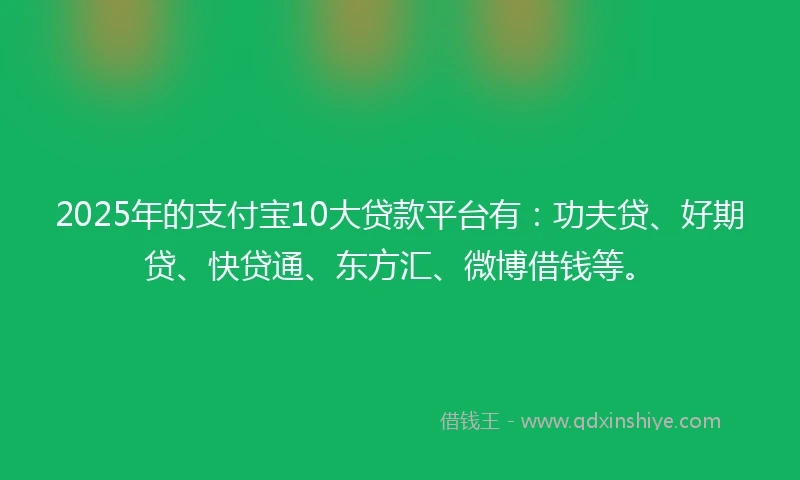 2025年的支付宝10大贷款平台有：功夫贷、好期贷、快贷通、东方汇、微博借钱等。