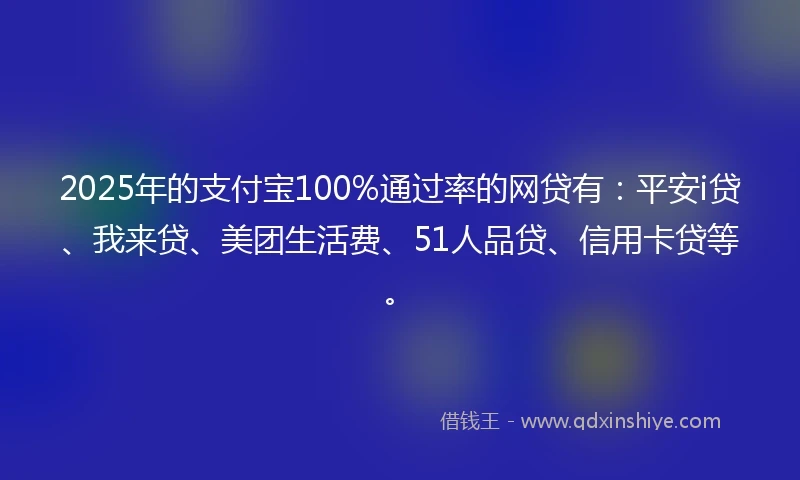 2025年的支付宝100%通过率的网贷有：平安i贷、我来贷、美团生活费、51人品贷、信用卡贷等。