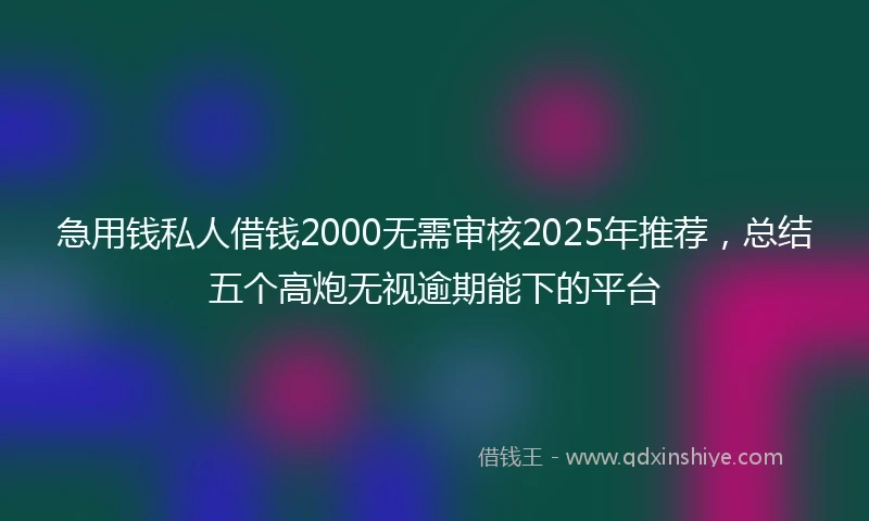 急用钱私人借钱2000无需审核2025年推荐，总结五个高炮无视逾期能下的平台