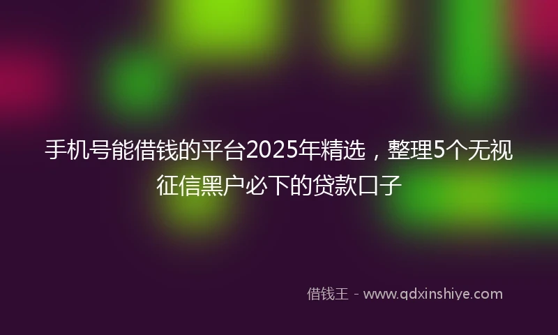 手机号能借钱的平台2025年精选，整理5个无视征信黑户必下的贷款口子