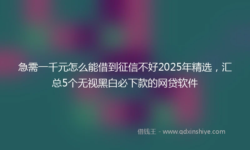 急需一千元怎么能借到征信不好2025年精选，汇总5个无视黑白必下款的网贷软件
