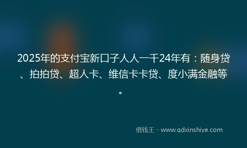 2025年的支付宝新口子人人一千24年有：随身贷、拍拍贷、超人卡、维信卡卡贷、度小满金融等。