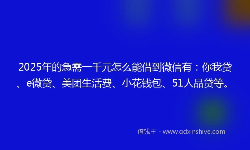 2025年的急需一千元怎么能借到微信有：你我贷、e微贷、美团生活费、小花钱包、51人品贷等。