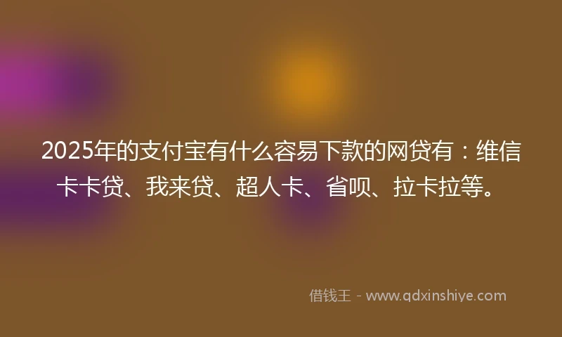 2025年的支付宝有什么容易下款的网贷有：维信卡卡贷、我来贷、超人卡、省呗、拉卡拉等。