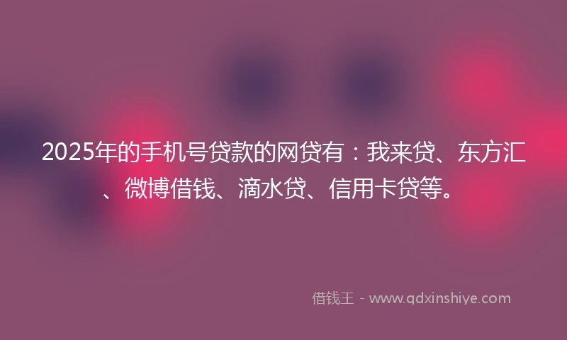 2025年的手机号贷款的网贷有：我来贷、东方汇、微博借钱、滴水贷、信用卡贷等。
