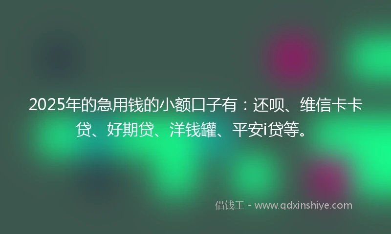 2025年的急用钱的小额口子有：还呗、维信卡卡贷、好期贷、洋钱罐、平安i贷等。