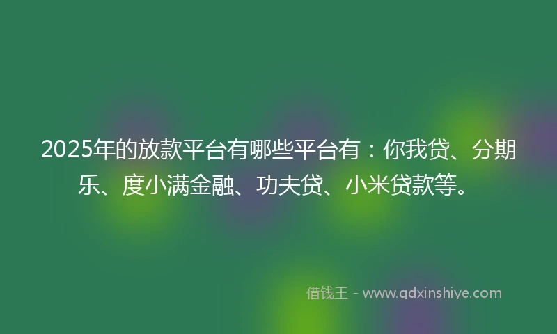 2025年的放款平台有哪些平台有：你我贷、分期乐、度小满金融、功夫贷、小米贷款等。