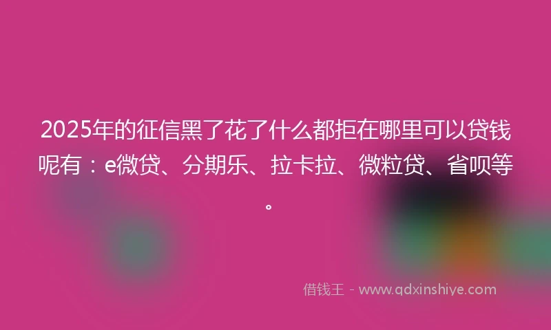 2025年的征信黑了花了什么都拒在哪里可以贷钱呢有：e微贷、分期乐、拉卡拉、微粒贷、省呗等。