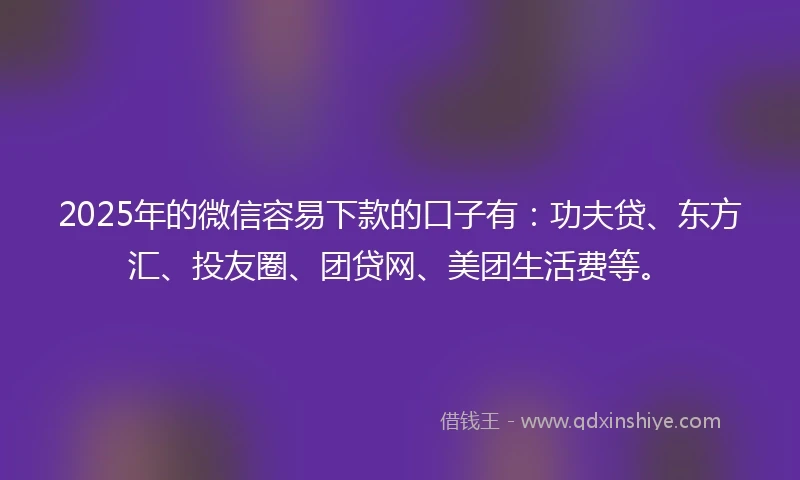2025年的微信容易下款的口子有:功夫贷、东方汇、投友圈、团贷网、美团生活费等。
