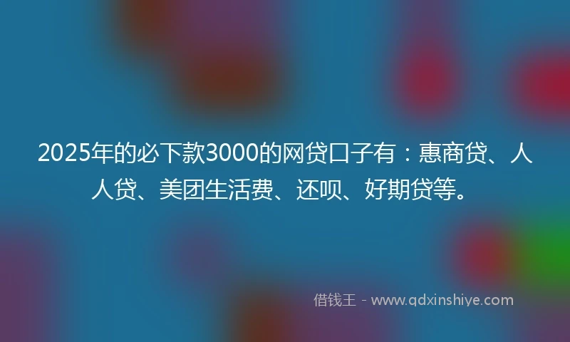 2025年的必下款3000的网贷口子有：惠商贷、人人贷、美团生活费、还呗、好期贷等。
