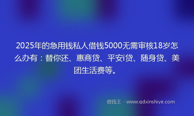 2025年的急用钱私人借钱5000无需审核18岁怎么办有：替你还、惠商贷、平安i贷、随身贷、美团生活费等。