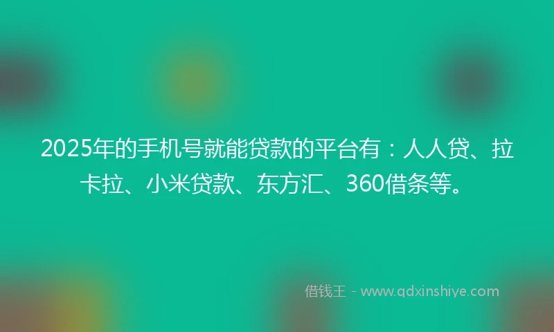 2025年的手机号就能贷款的平台有：人人贷、拉卡拉、小米贷款、东方汇、360借条等。