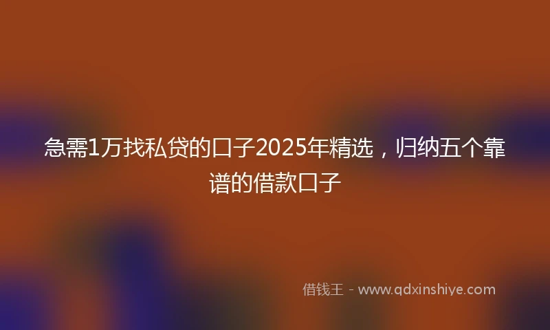 急需1万找私贷的口子2025年精选，归纳五个靠谱的借款口子