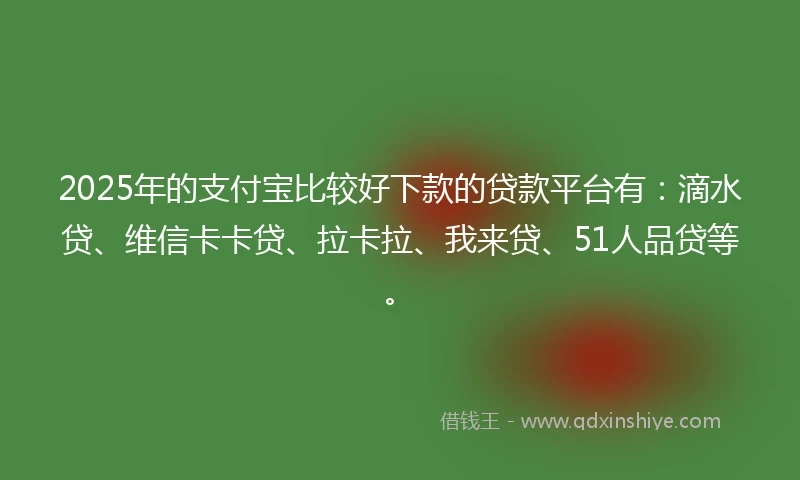 2025年的支付宝比较好下款的贷款平台有：滴水贷、维信卡卡贷、拉卡拉、我来贷、51人品贷等。