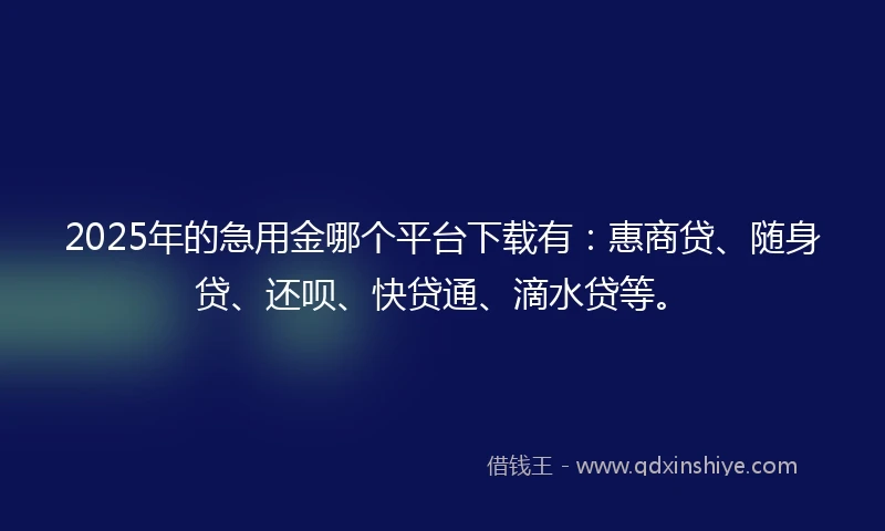 2025年的急用金哪个平台下载有：惠商贷、随身贷、还呗、快贷通、滴水贷等。