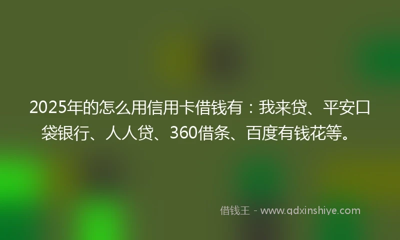 2025年的怎么用信用卡借钱有：我来贷、平安口袋银行、人人贷、360借条、百度有钱花等。