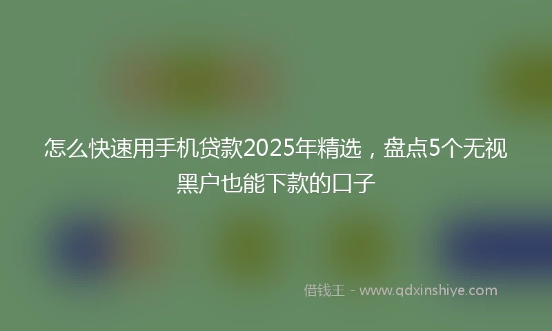 怎么快速用手机贷款2025年精选，盘点5个无视黑户也能下款的口子