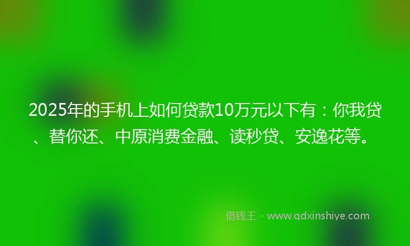 2025年的手机上如何贷款10万元以下有：你我贷、替你还、中原消费金融、读秒贷、安逸花等。